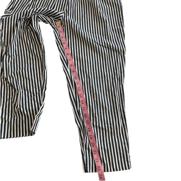 Zara Striped Paperbag Waist Tie Cotton Ankle Pants Elastic Waistband Size Small - Picture 6 of 6